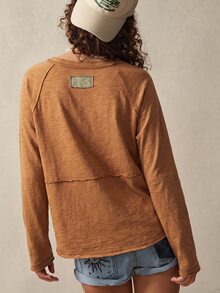 Bohemela Casual Solid Color Knit Patchwork Round Neck Long Sleeve Women's T-Shirt - Multicolor - View 5