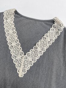 Selamara Women's Lace Patchwork Long Sleeve Top - Grey - View 3