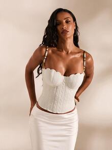 Opulessa Women's Solid Color Casual Daily Beaded Strap Top - White - View 4