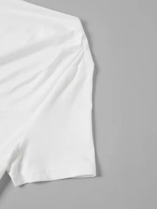 SHEIN Clasi 女款純色不對稱肩休閒日常短袖T恤 3件/套 - 彩色 - 查看 10