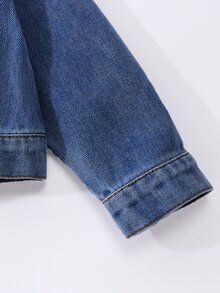Elladie kids 女童牛仔夾克外套，新品上市，休閒甜美俏皮可愛風，中洗藍色牛仔夾克，背面精緻毛絨3D花卉刺繡，舒適棉質牛仔面料，時尚百搭，適合春秋日常穿著與外出 - 中等水洗藍 - 查看 7