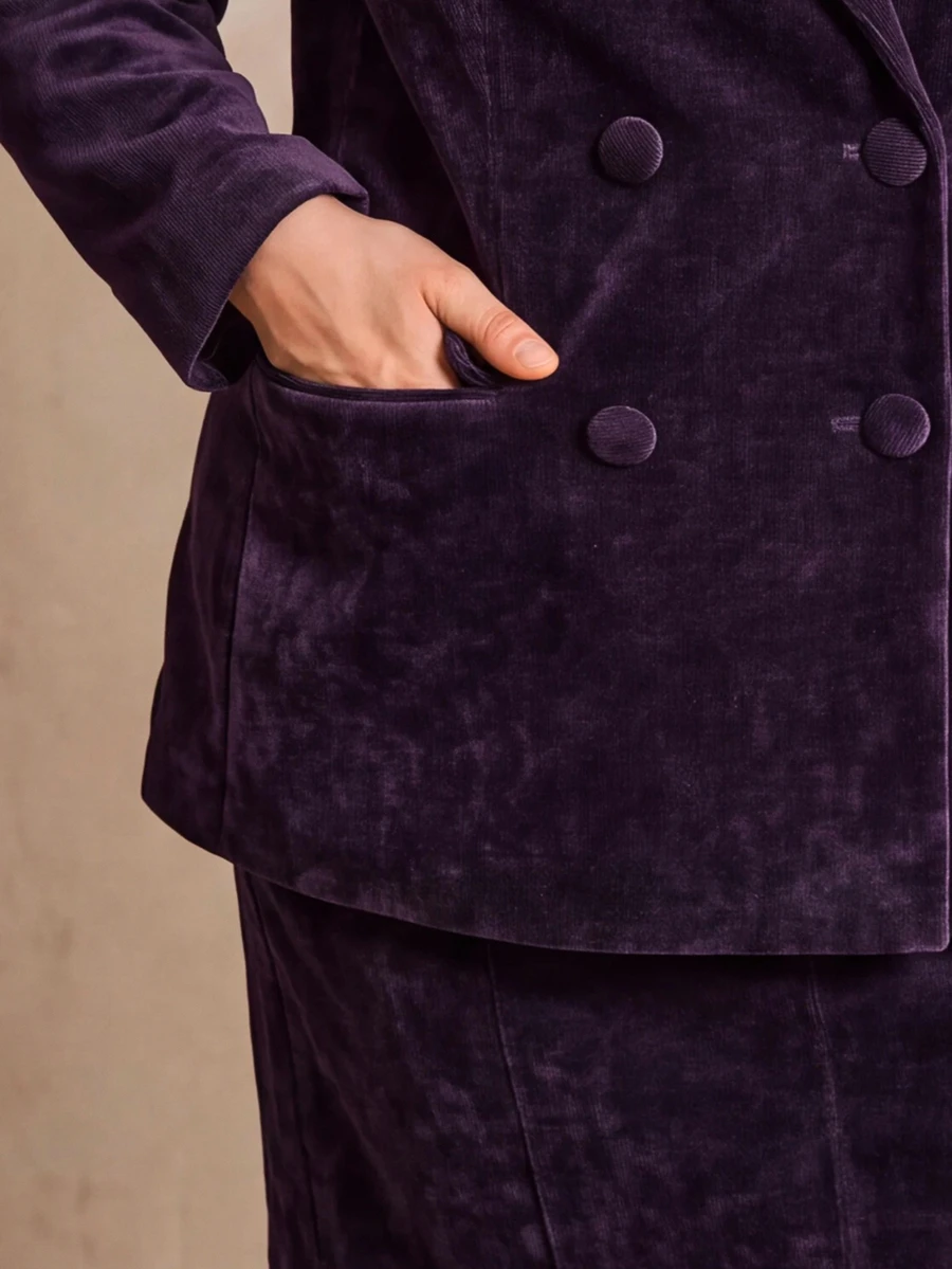 MOTF PREMIUM WOMEN'S PLUS SIZE AUTUMN/WINTER NOTCH LAPEL DOUBLE-BREASTED BLAZER - Purple - View 2
