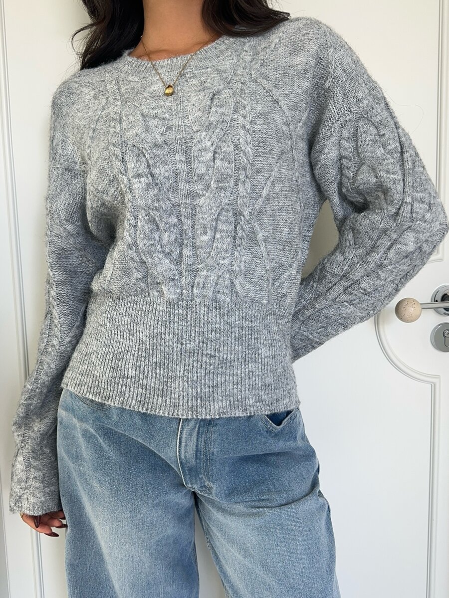 Aloruh Women's Casual Ribbed Patchwork Long Sleeve Everyday Sweater Knit Turtleneck Women Fall Winter Sweater - Grey - View 1