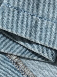 DAZY Light Blue Lapel Single-Breasted Snap Button Large Pocket Loose Long Sleeve Casual Daily Denim Jacket Fall - Blue - View 7