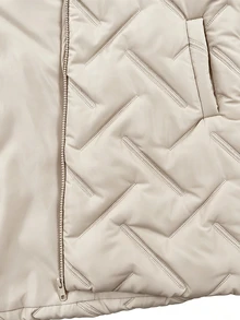 SHEIN Holidaya Women's Autumn/Winter Long Sleeve Padded Coat, Beige Color, Long Length, Loose Casual Fit, Textured Floral Pattern, With Pockets Club Everyday - Apricot - View 5