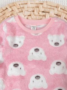SHEIN 女嬰針織可愛熊圖案人造毛圓領上衣與長褲居家服套裝 2 件組 - 彩色 - 查看 8