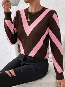 SHEIN PariChic 2026 秋冬新款鑽石條紋套頭毛衣 - 彩色 - 查看 6