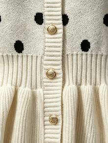 Pariaura Women's Autumn/Winter Polka Dot Pattern Ruffle Hem Knit Cardigan - Apricot - View 7
