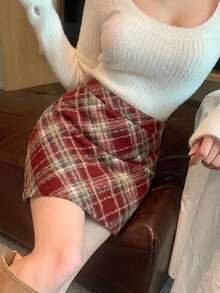 DAZY 女款休閒格紋裙，秋冬款 - 彩色 - 查看 7