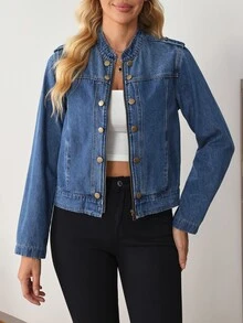 Balvessa Women's Casual Denim Jacket, Autumn - Blue - View 12