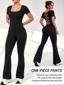 Slayform Slayform Women's Casual Versatile Square Neck Sports Jumpsuit - Black - View 1