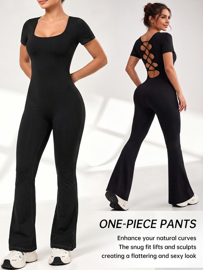 Slayform Slayform Jumpsuit Olahraga Wanita Kasual Serbaguna dengan Leher Persegi