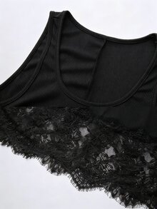 SHEIN Women's Summer Lace Patchwork Casual Daily Outing Dress - Black - View 5