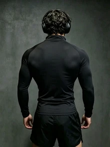 Sport MetroGents 男士卡通印花拉鍊半開襟運動T恤 - 黑色 - 查看 5