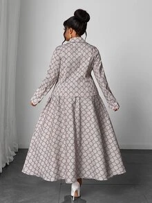 Maweii Plus Size Women's Casual Commute Elegant Woven Printed Autumn 2 Pieces Set Fall - Multicolor - View 3