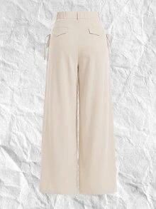 SHEIN EZwear 杏色百褶寬腿大尺碼西裝長褲 - 杏色 - 查看 2