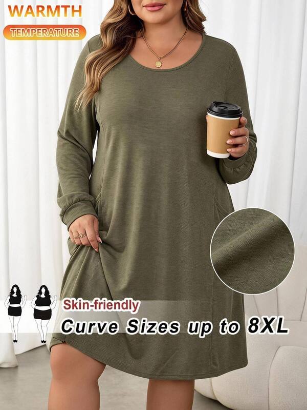 SHEIN CURVE+ فستان نسائي مقاس كبير 22W، فستان خريف/شتاء مع جيوب