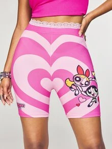 THE POWERPUFF GIRLS X SHEIN Women's Waist Contrast Lace Undershorts - Pink - View 3