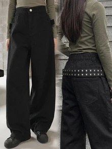 Dazy Kids Tween Girl) Loose Design Casual Autumn/Winter Black Basic Straight Leg Jeans - Black - View 1