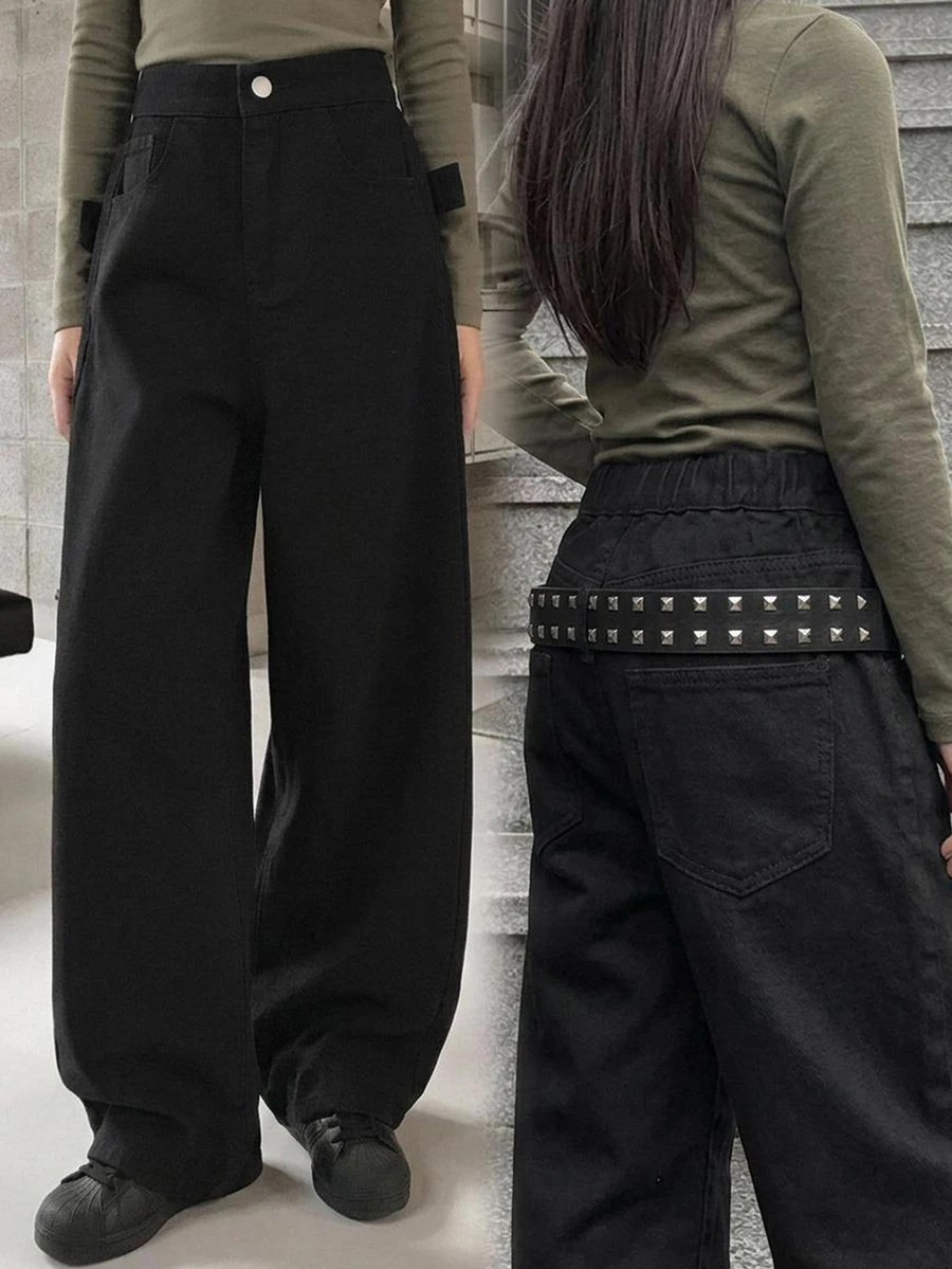 Dazy Kids Tween Girl) Loose Design Casual Autumn/Winter Black Basic Straight Leg Jeans - Black - View 1