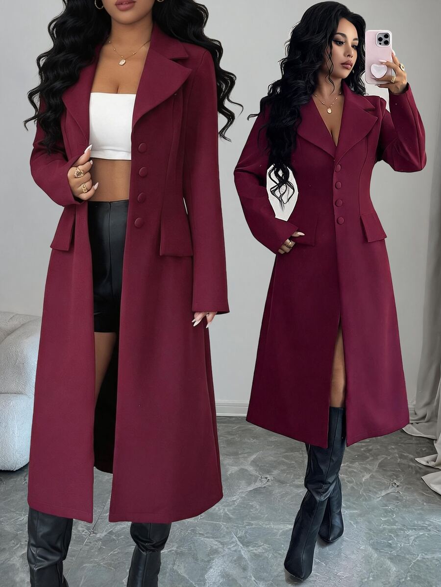 Elenzga Elegant Casual Commute Office Dinner Professional Business Burgundy Long Blazer Fall Christmas - Burgundy - View 1