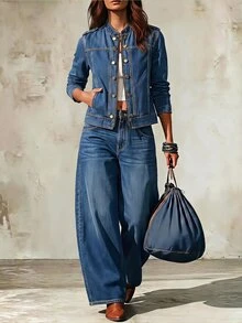 Balvessa Women's Casual Denim Jacket, Autumn - Blue - View 14