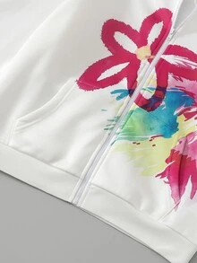 SHEIN Sparklyn 秋冬女童連帽拉鍊外套，街頭風混搭，防寒針織面料，微鬆版型預留成長空間，適合校園與街頭穿搭，瞬間變身活力女孩 - 彩色 - 查看 7