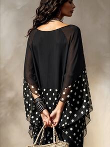 SHEIN New Women's Patchwork Polka Dot Pattern Versatile Slimming Loose Fit Blouse - Black and White - View 2