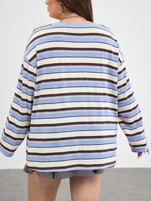 SHEIN CURVE+ 大尺碼 2026 秋季圓領露肩粉色寬鬆 1920s 80s 長版，冬季 22W 返校季 - 藍色 - 查看 3