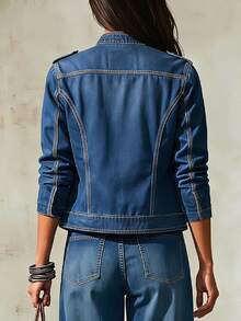 Balvessa Women's Casual Denim Jacket, Autumn - Blue - View 5