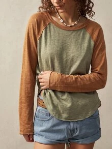Bohemela Casual Solid Color Knit Patchwork Round Neck Long Sleeve Women's T-Shirt - Multicolor - View 8