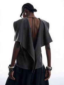 LYSMO Women's Street Style Elegant Cape-Style Thin Blazer - Dark Grey - View 4