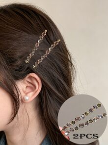 DAZY Versatile Elegant Bangs Clip Straight Clip Fashion Side Hair Strands Vintage Rhinestone High-End - Silver - View 3