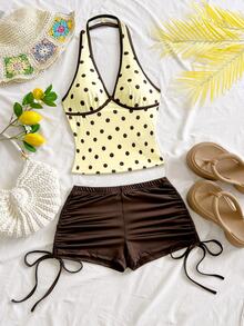 Soleia Women's Polka Dot Print Backless Halter Top And Shorts 2 Pieces Set - Multicolor - View 4