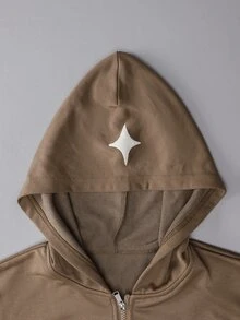 1pc Teen Boys Coffee Brown Jacket, PARIS Puff Print Lettering On Chest, Suitable For Autumn/Winter Outdoor Activities - Coffee Brown - View 5