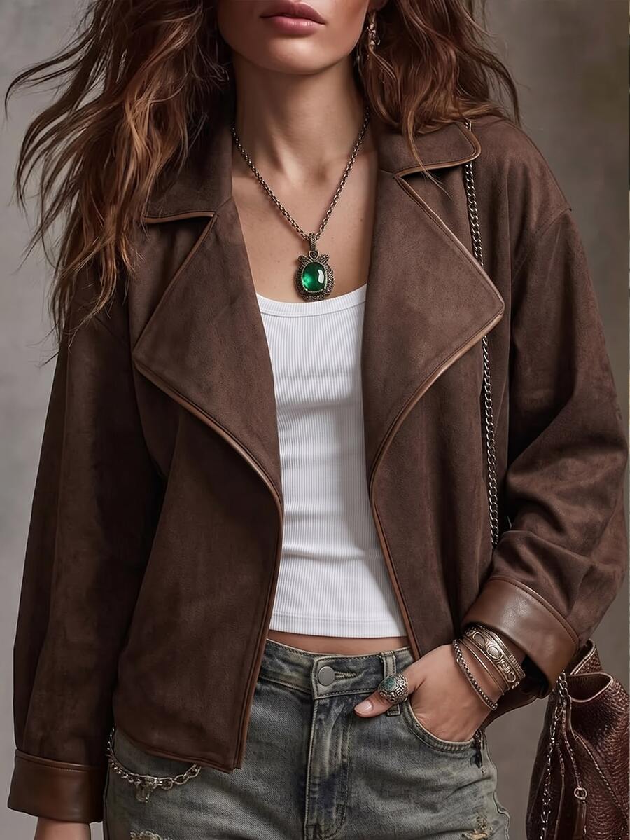 SHEIN Women's Fashion Elegant Commuter Warm Suede Coat For Autumn And Winter - Brown - View 1