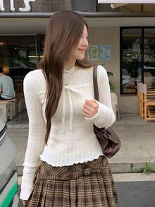 DAZY Women's Solid Color Casual Versatile Daily Long Sleeve T-Shirt Fall - White - View 7