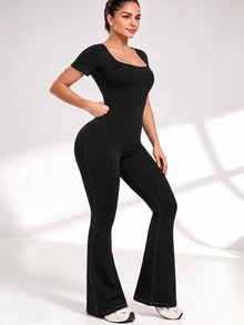 Slayform Slayform Women's Casual Versatile Square Neck Sports Jumpsuit - Black - View 6