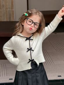 Dazy Kids Baby Girl Bow Decor Cardigan - White - View 5
