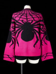 Sunspun Plus Size Women's Spider Pattern Round Neck Long Sleeve Casual Sweater Winter - Multicolor - View 3