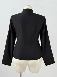 Sunspun Plus Size Dark Style Eyelet Webbing Patchwork Open Front Zipper Long Sleeve Shirt Fall - Black - View 8