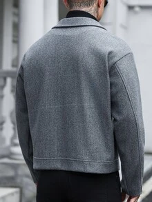 Manfinity CasualCool 男士羊毛單排扣休閒直筒長褲，配雙蓋大貼袋 - 灰色 - 查看 2