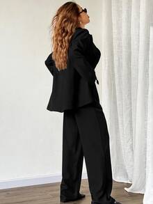SHEIN EZwear 3件組純灰色西裝外套、背心與長褲，秋冬款 - 黑色 - 查看 2