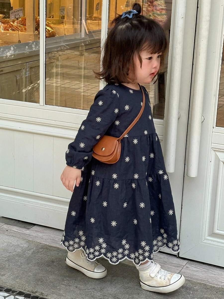 Dazy Kids Infant/Toddler (Girl) Round Neck Sleeveless Korean Style Washed Denim Dress Fall - Blue - View 1