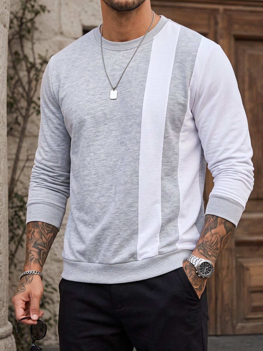 Manfinity CasualCool Sweatshirt Pullover Pria dengan Desain Blok Warna yang Modis - Light Grey - View 1