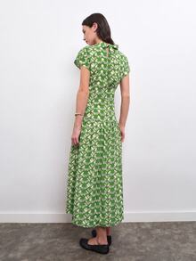 Nöista 綠色與白色印花 A 字版型休閒復古 1960 年代優雅女款度假夏季波西米亞風早午餐茶會洋裝 - 淺綠色 - 查看 4