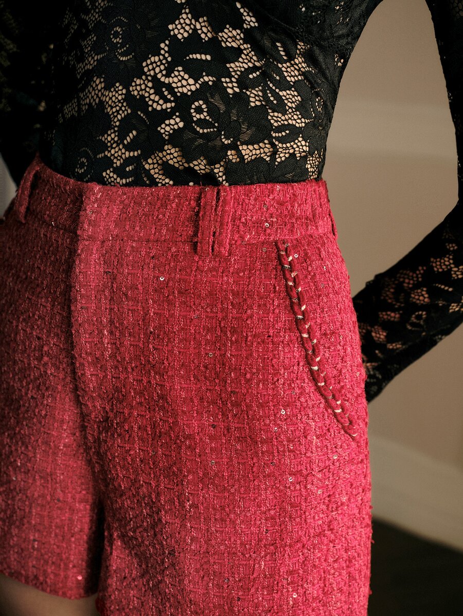 MOTF PREMIUM WOMEN'S AUTUMN/WINTER RED THICK TWEED ELEGANT SHORTS - Red - View 2