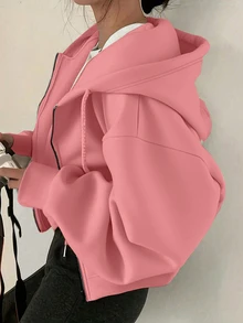 INAWLY 大尺碼街頭風休閒口袋長袖衛衣 - Sugar Pink - 查看 1