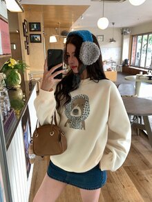 DAZY Women's Round Neck Cartoon Dog Headscarf Korean Style Spring Summer Short Sleeve T-Shirt Fall - Grey - View 4