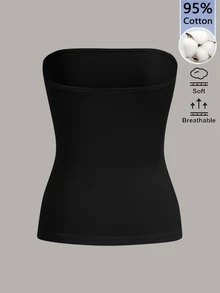 SHEIN BASICS 女款純色修身百搭日常穿搭抹胸上衣 2件組 - 黑與白 - 查看 2